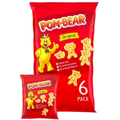 Pom Bear Original Multipack Crisps, Pack of 6 Bear-Shaped Potato Snacks Original Flavour Gluten Free Snack for Kids &amp; Adults Light &amp; Crispy Texture No Artificial Colours or Preservatives