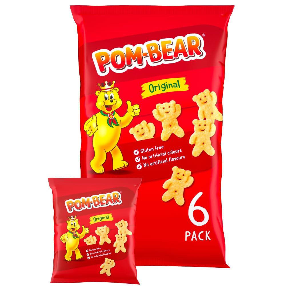 Pom Bear Original Multipack Crisps, Pack of 6 Bear-Shaped Potato Snacks Original Flavour Gluten Free Snack for Kids &amp; Adults Light &amp; Crispy Texture No Artificial Colours or Preservatives