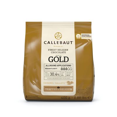 Callebaut Finest Belgian Gold Chocolate with Caramel Couverture Callets 400g