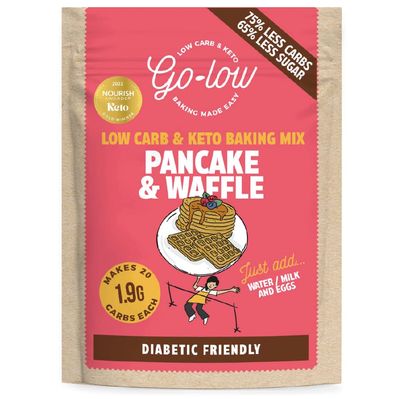 GO-LOW Keto Pancake & Waffle Mix 1.9g Carbs, Sugar-Free, Low-Carb & Diabetic-Friendly, Almond Flour, Gluten Free, Vegan & Paleo. No Additives, Wholefood Ingredients. Easy, Fluffy Pancakes & Waffles