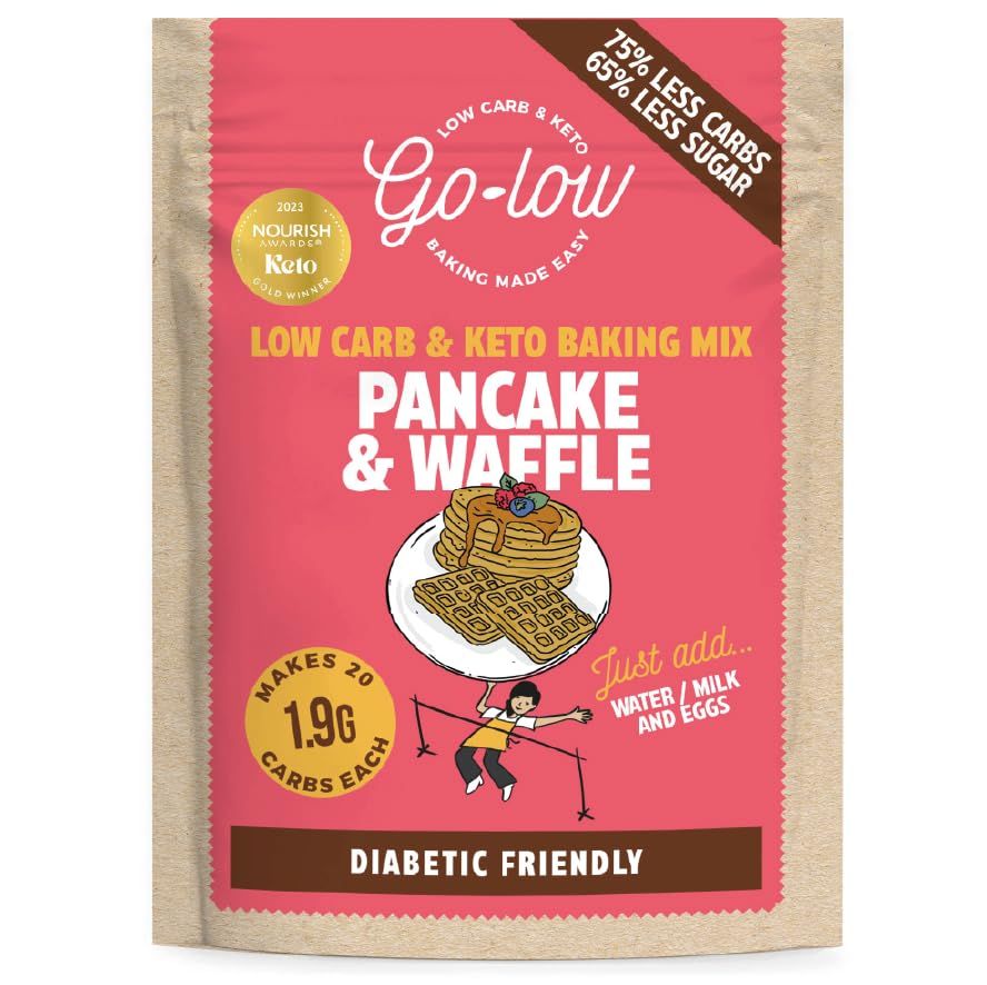 GO-LOW Keto Pancake &amp; Waffle Mix 1.9g Carbs, Sugar-Free, Low-Carb &amp; Diabetic-Friendly, Almond Flour, Gluten Free, Vegan &amp; Paleo. No Additives, Wholefood Ingredients. Easy, Fluffy Pancakes &amp; Waffles