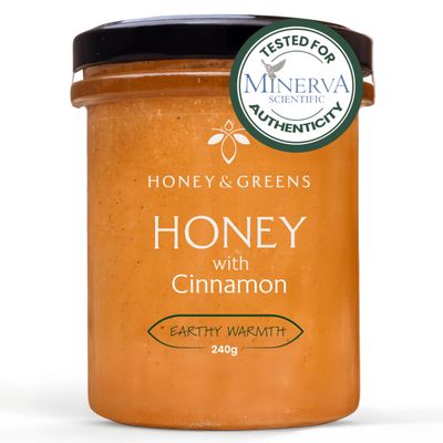 British Honey with Cinnamon - Raw, Pure &amp; Natural Unpasteurised Honey with Ceylon Cinnamon (240g) - Certified Authentic, 0% Added Sugar