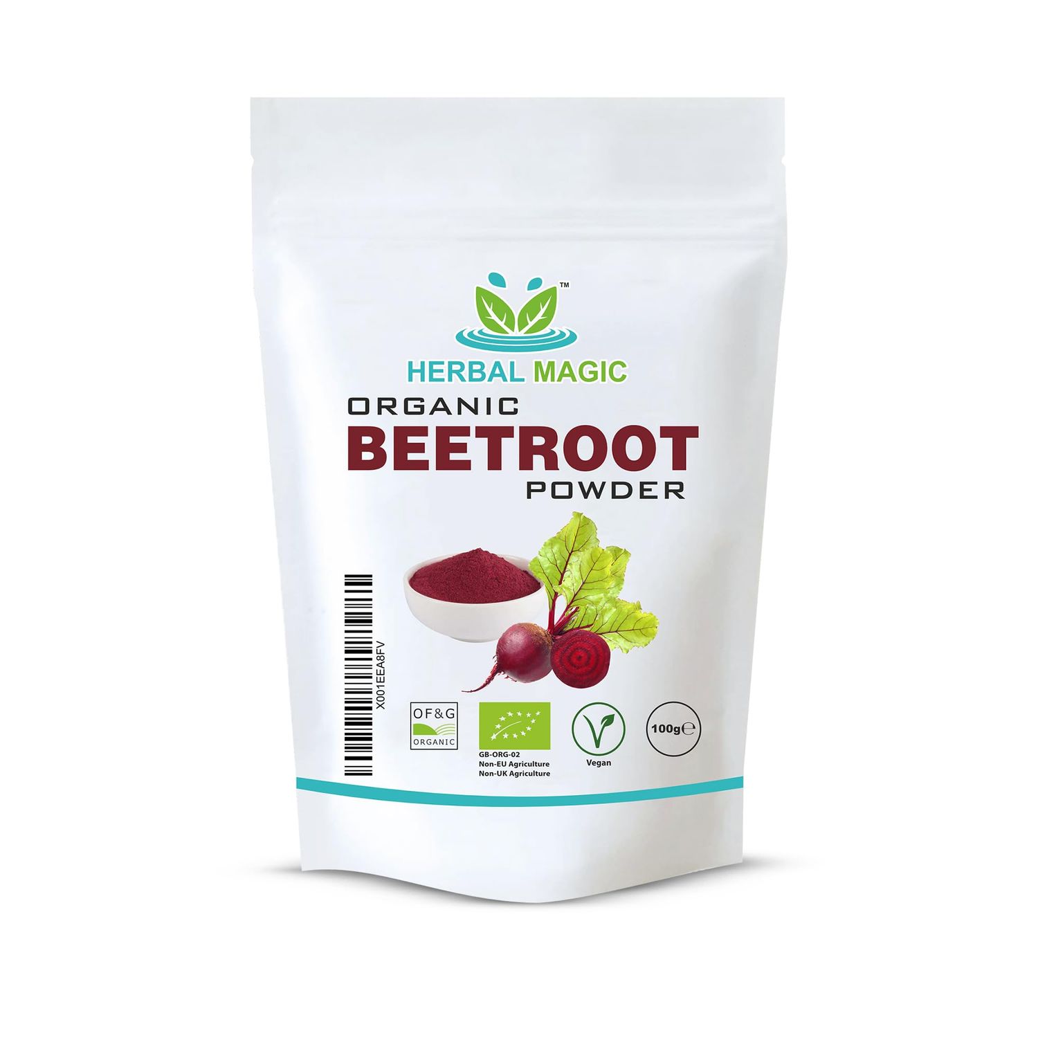 Herbal Magic's Organic Beet Root Powder - Sweet &amp; Earthy - Ideal as a Natural Food Colour and Flavour to Tandoori Dishes,Cakes Free from Fillers &amp; Preservatives - of&amp;G UK Organic Certified 100g
