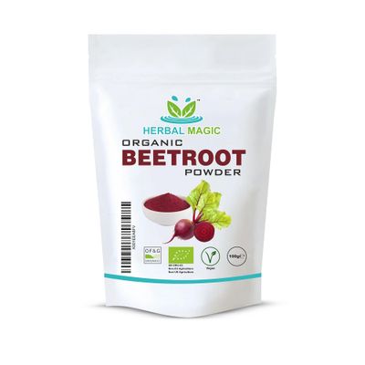Herbal Magic's Organic Beet Root Powder - Sweet &amp; Earthy - Ideal as a Natural Food Colour and Flavour to Tandoori Dishes,Cakes Free from Fillers &amp; Preservatives - of&amp;G UK Organic Certified 100g