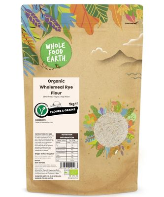 Wholefood Earth Organic Wholemeal Rye Flour - 1 kg GMO Free Vegan High Fibre Certified Organic