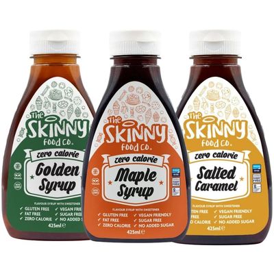 Skinny Syrup 3 Pack (3 x 425ml) - Maple Syrup, Salted Caramel, Golden Syrup - Zero Calorie, Sugar Free Coffee &amp; Pancake Syrups - Low Calorie, Keto &amp; Vegan Friendly