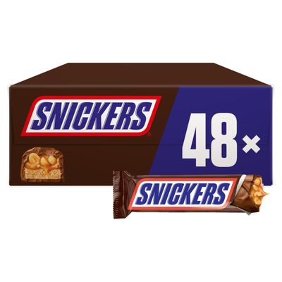 Snickers Chocolate Bars, Caramel, Peanuts &amp; Milk Chocolate Bulk Box, 48 x 48g, Ideal for Gift, Snacks or Hamper