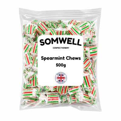 Somwell Spearmint Chews Sweets 500g - Bulk Chewy Spearmint Mint Sweets - Ideal for Assorted Pick &amp; Mix, Parties, Office &amp; Gifts - Vegetarian Friendly