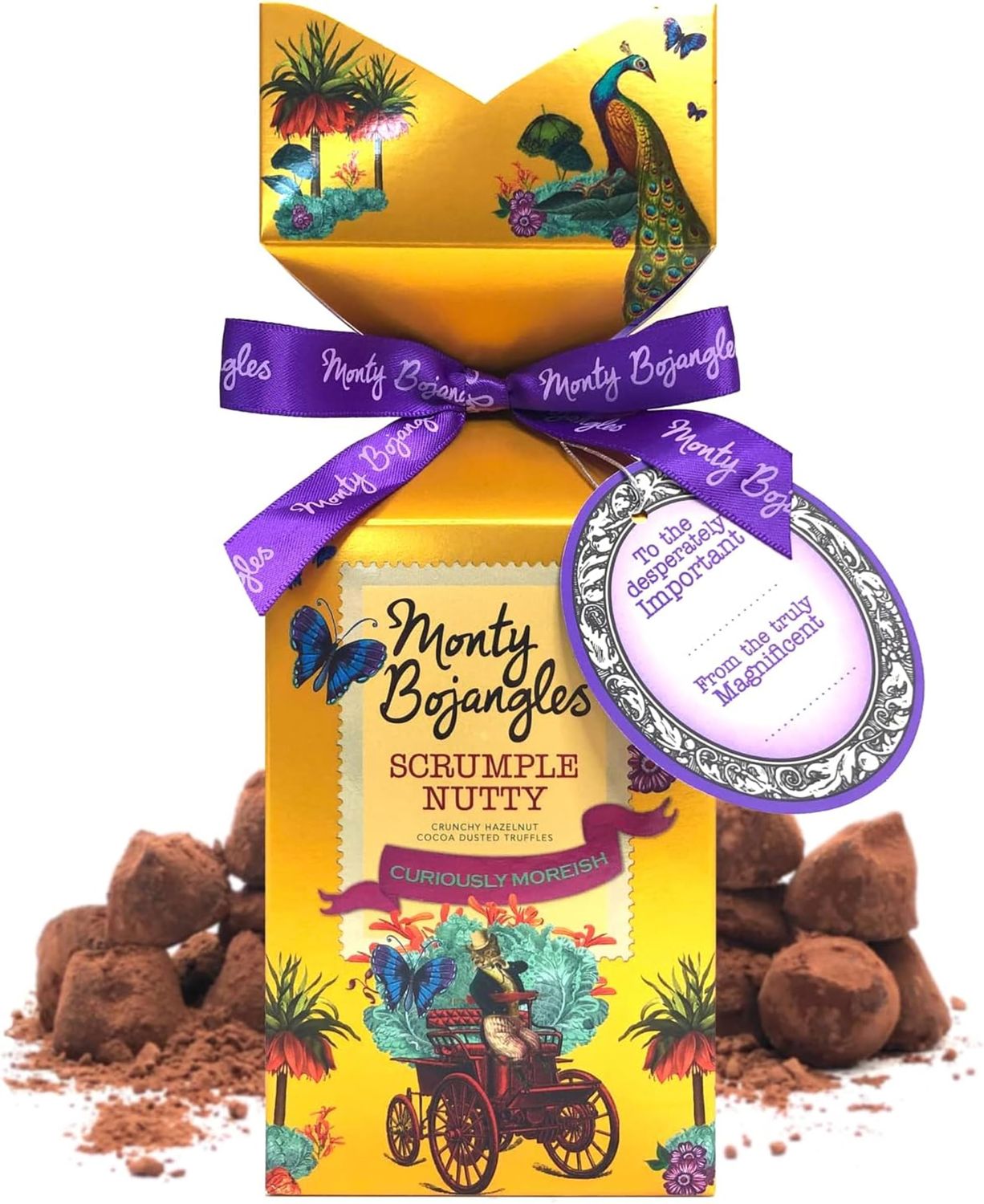 Monty Bojangles Scrumple Nutty Cocoa Dusted Chocolatey Truffles Gift Box (150g), Hazelnut Flavoured Truffles, Award-Winning Luxury Chocolatey Truffles, Gift Set With Ribbon &amp; Personalised Message Card