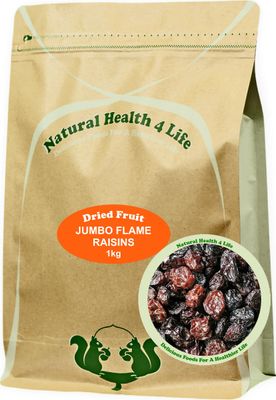 Natural Health 4 Life Jumbo Flame Raisins 1kg - Seedless, Naturally Sweet, Vegan &amp; Gluten-Free, Low Fat - Perfect for Kids' Snacking and Home Baking, Eco-friendly Resealable Pouch - Produce of Chile