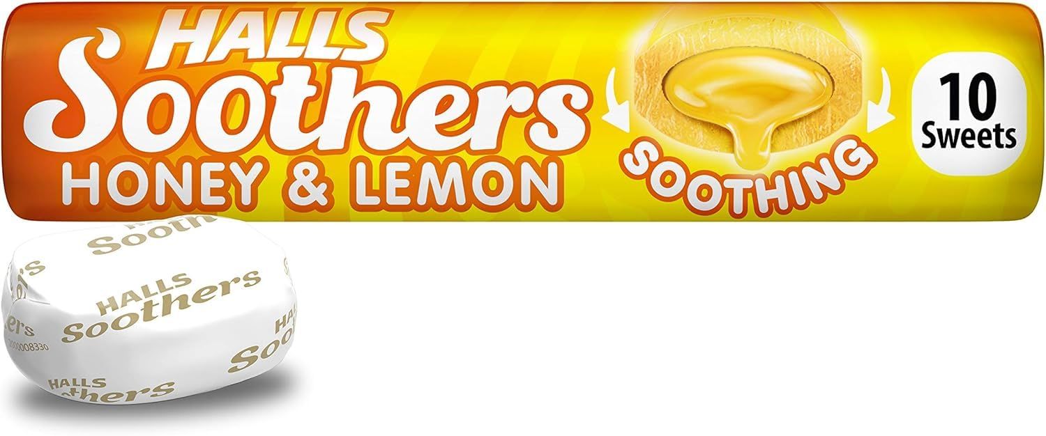 Halls Soothers Honey &amp; Lemon Flavoured Lozenges, Made With Real Fruit Juices, 45 g (Pack of 1)