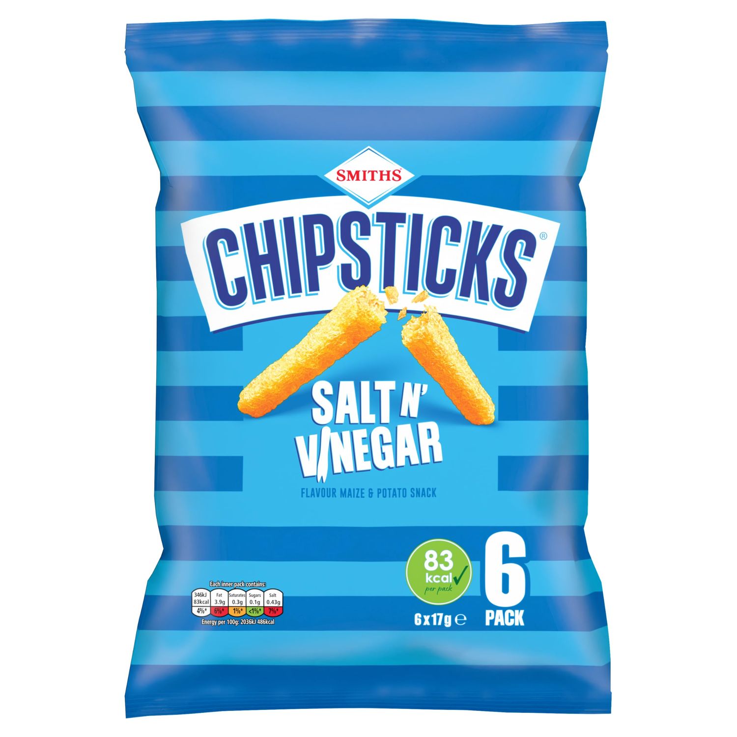 Chipsticks Salt &amp; Vinegar Multipack Crisps 6 x 17g