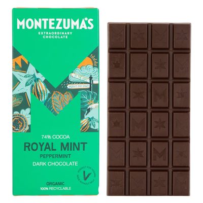 Montezuma's Royal Mint, 74% Cocoa, Dark Chocolate With Peppermint, Gluten Free, Naturally Vegan &amp; Organic, 90g Bar