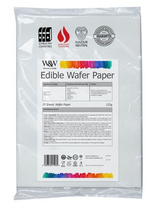 Watson &amp; Webb A4 Edible Wafer Paper; Pack of 25, 0.35mm Thick, ISO-Certified, Vegan; Toppers, Burn-Away Cakes, Printing, Gender Reveals, Baking, Edible Designs, Crafts