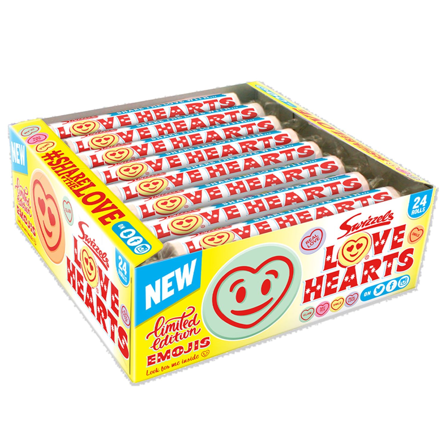 Swizzels Giant Love Hearts Sweets 24 Pack, Fizzy Fruit Flavour Rolls with Love Messages, Valentine s Day Sharing Treats, Vegan Friendly Retro Candy