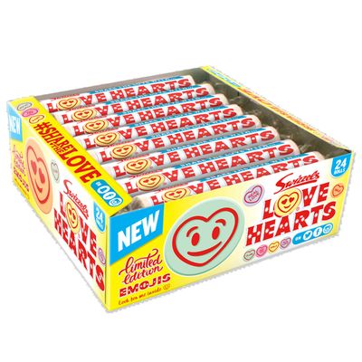 Swizzels Giant Love Hearts Sweets 24 Pack, Fizzy Fruit Flavour Rolls with Love Messages, Valentine s Day Sharing Treats, Vegan Friendly Retro Candy