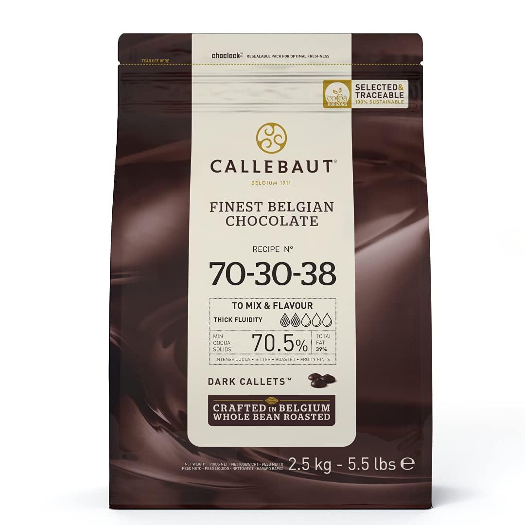 Callebaut 70-30-38 Finest Belgian Dark Chocolate Couverture Callets 70.5% Cocoa 2.5kg