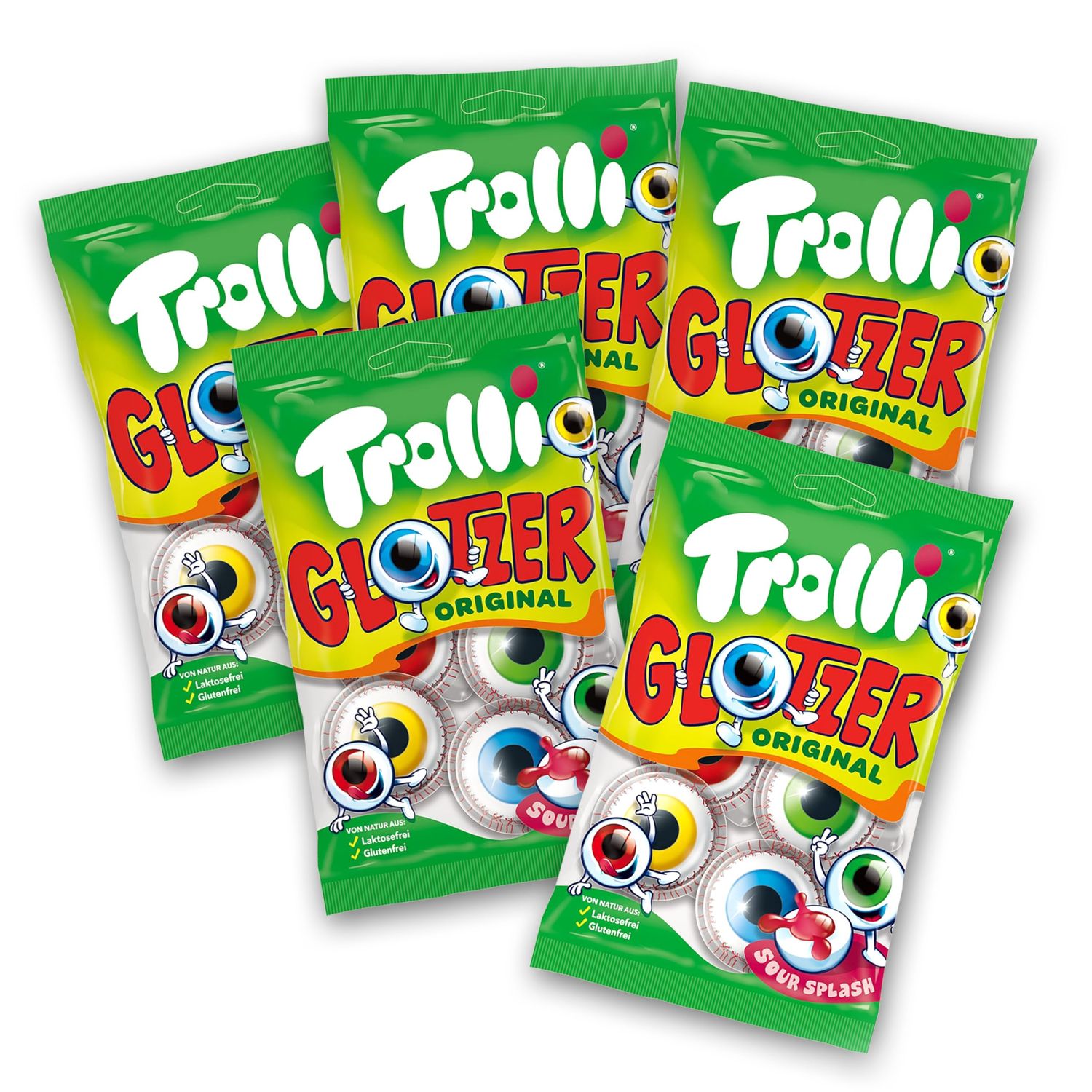Trolli Glotzer 5-Pack (5x4) - Tangy-sour gummy eyeballs with liquid filling - Iconic candy for Halloween &amp; parties - Lactose-free, gluten-free - Incl. Sweet Buddies sticker