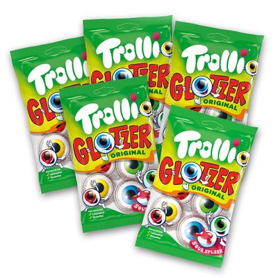 Trolli Glotzer 5-Pack (5x4) - Tangy-sour gummy eyeballs with liquid filling - Iconic candy for Halloween & parties - Lactose-free, gluten-free - Incl. Sweet Buddies sticker