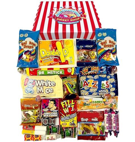 Retro Sweets Gift Box: Candy Striped Old Fashioned Sweets Selection Hamper: Birthday Present for Him &amp; Her, Men, Women, Boys, Girls