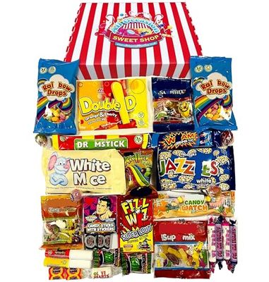 Retro Sweets Gift Box: Candy Striped Old Fashioned Sweets Selection Hamper: Birthday Present for Him &amp; Her, Men, Women, Boys, Girls