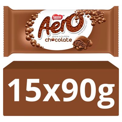Aero Bubbly Milk Chocolate Sharing Bars, 15 x 90 g