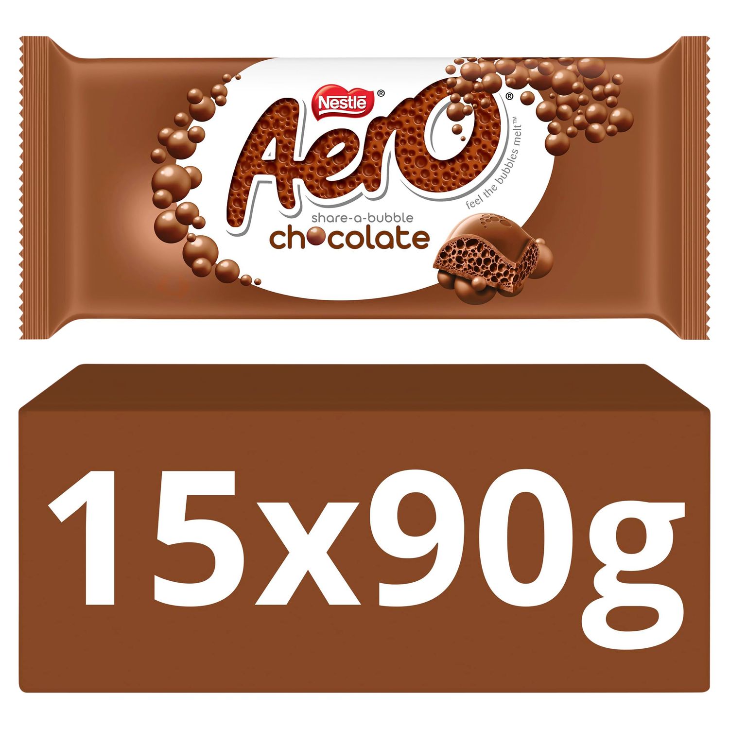 Aero Bubbly Milk Chocolate Sharing Bars, 15 x 90 g