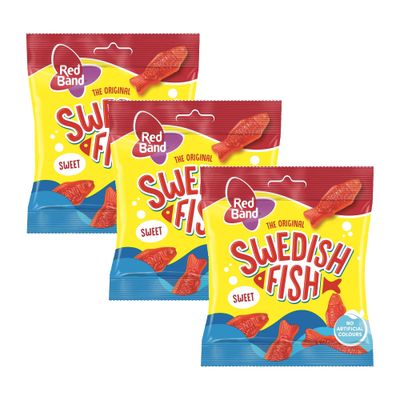 Red Band Swedish Fish - Deliciously Chewy Vegan Sweets - Bulk Candy Treats for Everyone - Perfect for Sharing - Sweet Fish Sweets Multipack - Enjoy These Chewy Sweets Anytime - 3 Pack + Cheeroo Magnet