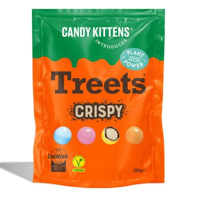 Candy Kittens Vegan Chocolate Crunchy Treets Crispy - Crunchy Plant-Based Snack, Ideal for Sweet Hampers or Pick and Mix, Vegan Sweets Made with Cocoa-Free Choviva Shell - 120g, Pack of 1