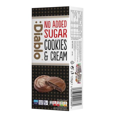 Diablo No Added Sugar Dark Cookies &amp; Cream with Brownie Filling Covered in Dark Chocolate - No Added Sugar Biscuits Snacks for All, Sweet Treats Sweetened with Maltitol, 128g (Pack of 1)