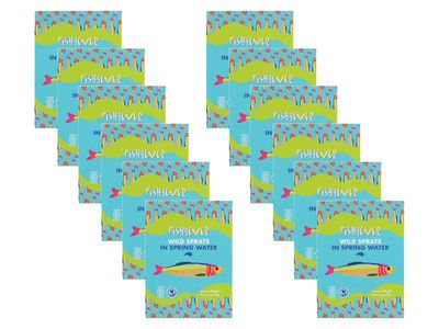Fish 4 Ever Sprats In Spring Water - Sustainably Fished. Tin Canned Food Rich In Omega-3, Great With Fresh Bread, Pasta and Salads 105g (Pack of 12)