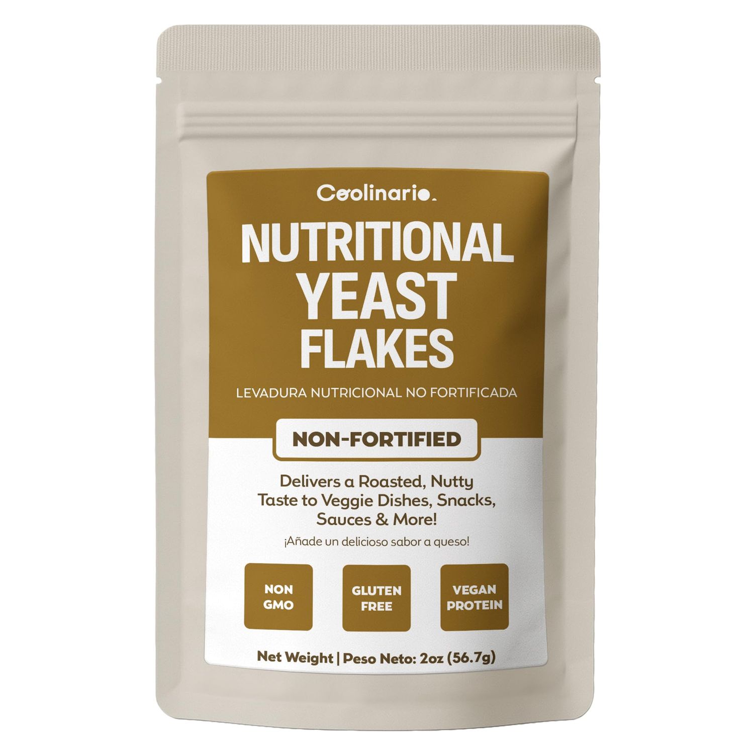 Coolinario Non Fortified Nutritional Yeast Flakes (56 g) Natural Vegan Seasoning with Roasted, Nutty Flavor Rich in Protein, Fiber &amp; Minerals Ideal for Snacks, Sauces &amp; Dressings Gluten-Free
