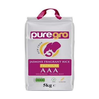 Puregro AAA Premium Jasmine Fragrant Rice 5kg PACK OF 1 NEW CROP VEGAN GLUTEN FREE Premium Quality.