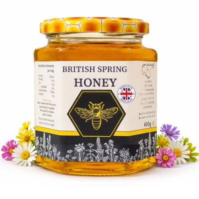 Spring Honey - Made in UK 100% Natural Raw for Immune Support Premium Quality, 400g Jar, Pure for Toast & Teas No Preservatives or Additives - Alvari