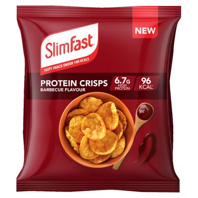 SlimFast Protein Crisps BBQ, 96 Calories &amp; 6.7 g High Protein per Bag, Low-Calorie Healthy Snacks for Adults, Popped Soy and Potato Treat for Weight Loss and Balanced Diet, Multipack, 12 x 23 g