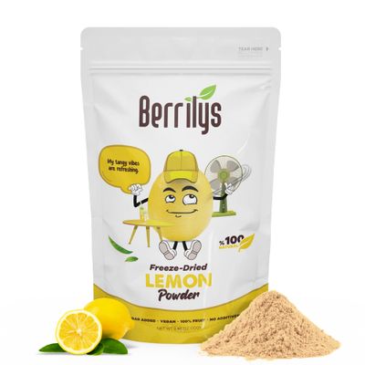 Berrilys Freeze Dried Lemon Powder, Resealable Pack, Tangy Citrus Burst, Culinary Versatility, Zesty Goodness in Every Spoonful, Great for Baking and Cake Decorating, 70 gr