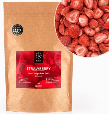 BRIX Freeze Dried Strawberry Halves 100% Natural Dried Strawberries 75g Great Taste Award Dried Fruit Non-GMO, Gluten Free, Vegan &amp; Vitamins Retained