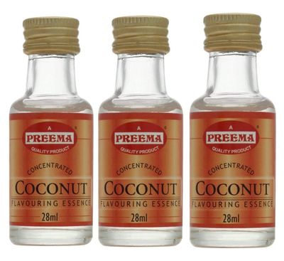 Coconut Flavouring Essence 3X28ml - Preema - Aromatic Food Flavouring for Baking Cakes, Cookies, Icings, Desserts, and Drinks - Tropical Flavour