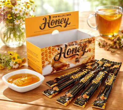 20x Raw Wildflower Honey Sachets (20g) Natural Pre-Workout Energy Gel Mess-Free Single Servings for Coffee, Travel & Lunchboxes Pure, Unprocessed & Portable