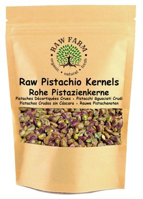 Raw Farm - Raw Whole Pistachio Kernels, Shelled Nuts, High in fibre, Gluten free, Soya free 500 g