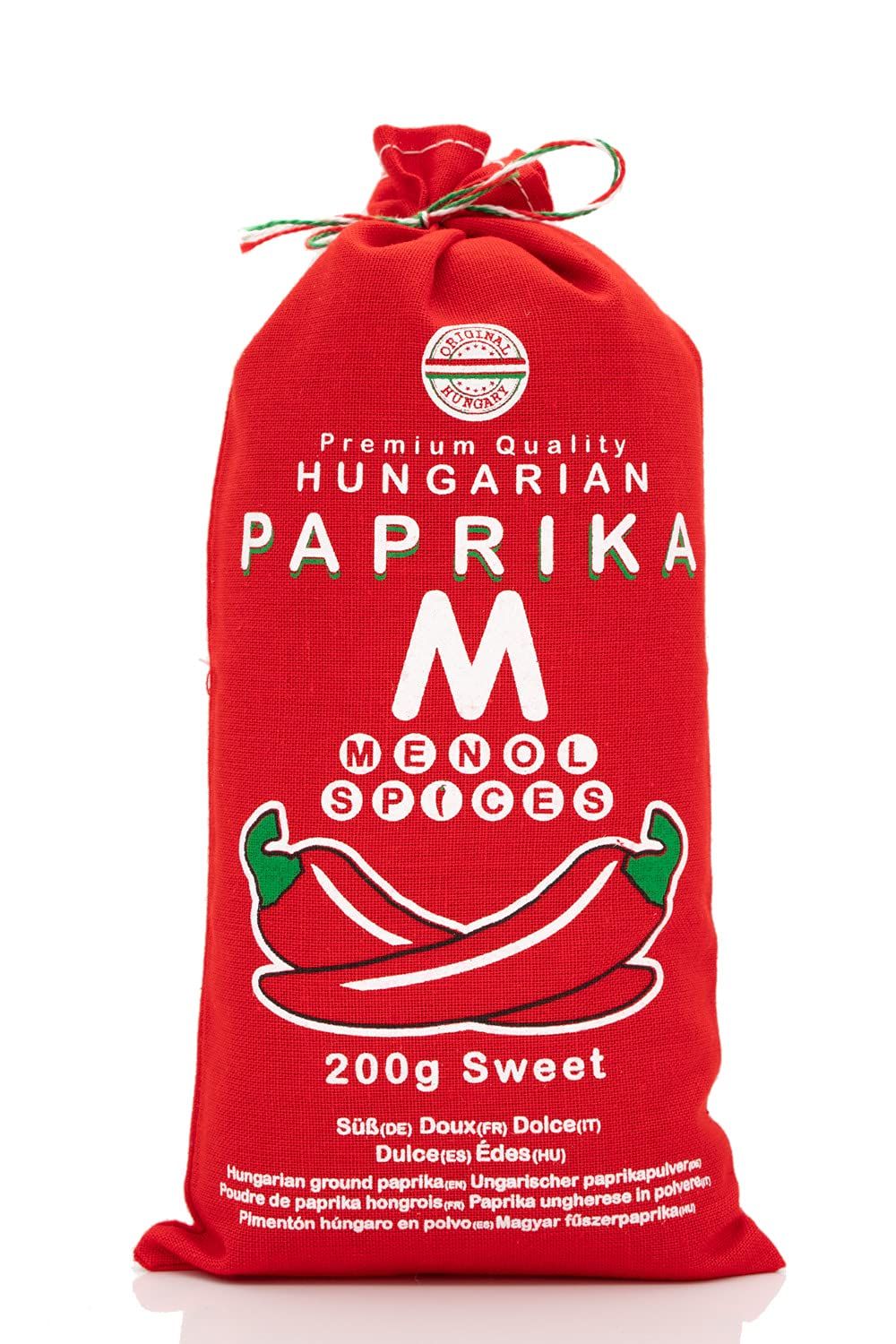 Menol Spices Premium Sweet Hungarian Paprika Powder, 200g - Hand-Packaged Traditional Textile Gift Bag - Authentic Szeged Paprika, Sweet Seasoning &amp; Spices for Cooking