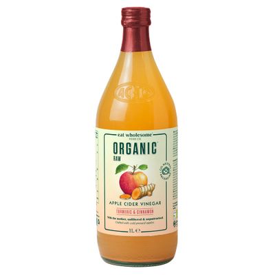 Eat Wholesome Organic Apple Cider Vinegar, Turmeric & Cinnamon, 1L - Raw, Unpasteurised, Unfiltered, With The Mother, Vegan, Glass Bottle in Box