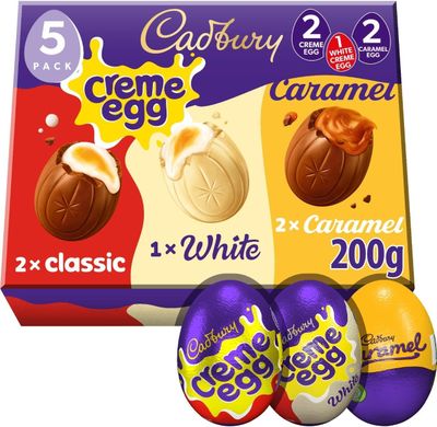Cadbury Creme Egg Easter Assortment 5 Pack, Includes 2 x Creme Egg, 1 x White Chocolate &amp; 2 x Caramel, 200 g (Pack of 1)