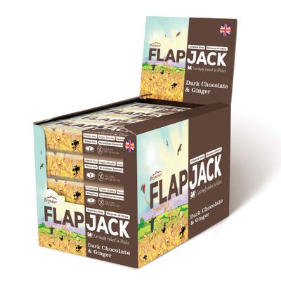 Brynmor Dark Chocolate and Ginger Flapjack, 20 x 80g Individually Wrapped Bars, A Perfect Treat For Snack Time