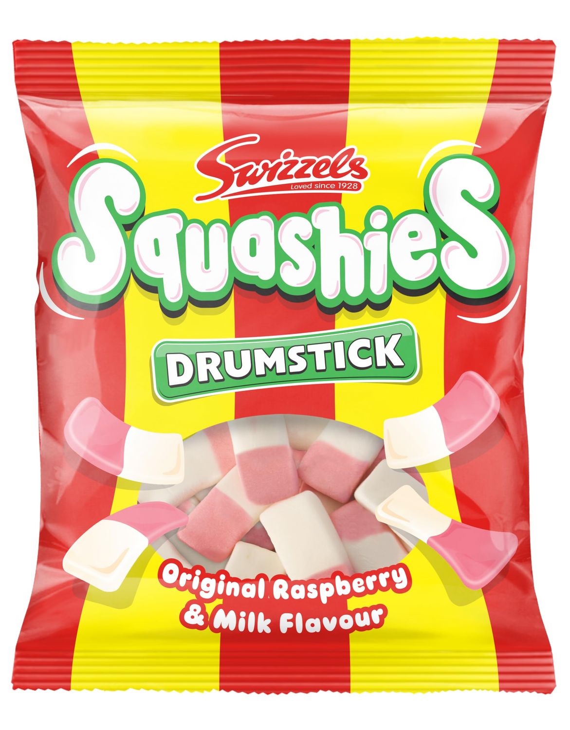 Swizzels Squashies Sweets, Drumstick Squashies Original Sweets - Raspberry and Milk Flavour- Single Pack 120g