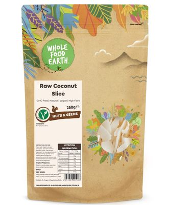 Wholefood Earth Raw Coconut Slice 250 g GMO Free Natural High Fibre, Packaging May Vary