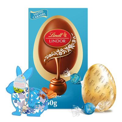 Topline Lindt Chocolate Easter Egg for easter Gifts - Luxury Milk Chocolate Egg with Salted Caramel Truffles 260g Chocolates Gift Box for Easter Hamper, Gifts for Women with Topline Decoration