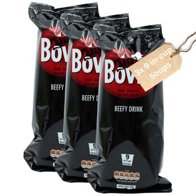 27x Bovril Soup In cup (3 packs x 9cups) - Cup a Soup Beef Flavoured instant in-cup Drink 9 Pack (27 drinks), on the go hot drink, ideal for office, trips, Stocking fillers