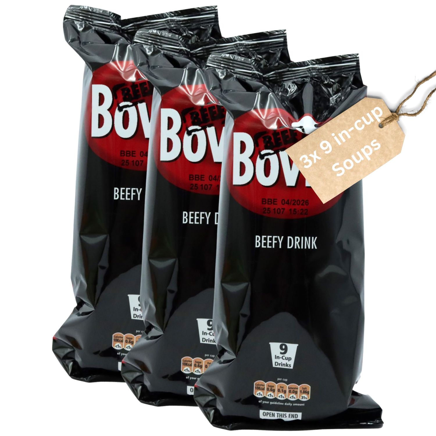27x Bovril Soup In cup (3 packs x 9cups) - Cup a Soup Beef Flavoured instant in-cup Drink 9 Pack (27 drinks), on the go hot drink, ideal for office, trips, Stocking fillers