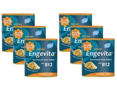 Marigold Engevita Nutritional Yeast Flakes 100g with Vitamin B12 - High in B-Complex, Zinc &amp; Fibre, Vegan &amp; Gluten-Free, Cheese-Style Seasoning (Pack of 6)